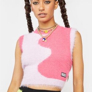 The Ragged Proest Astral Sweater Vest Pink and White Fuzzy Crop Top XS NWT